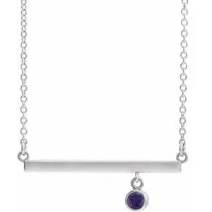 14K White Amethyst Bezel-Set 18" Bar Necklace