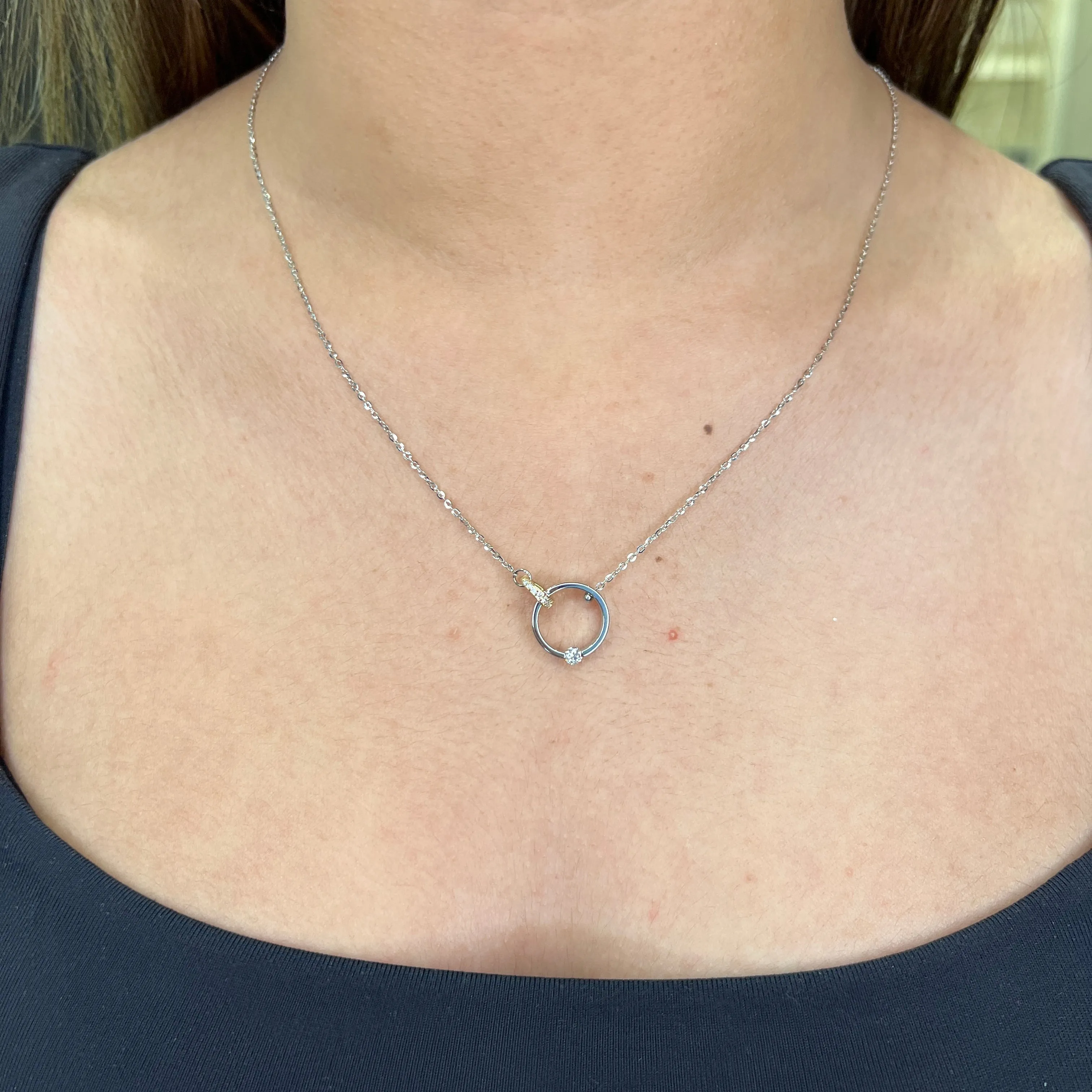 14K White and Yellow Gold (0.13ct) Canadian Diamond Contemporary Pendant