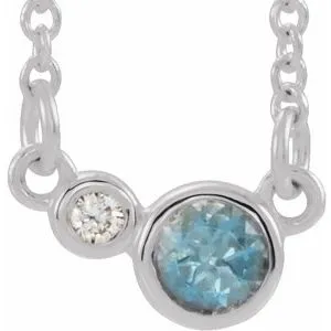 14K White Aquamarine & .02 CTW Diamond 16" Necklace