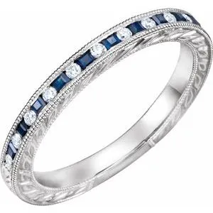 14K White Blue Sapphire & 1/8 CTW Diamond Anniversary Band