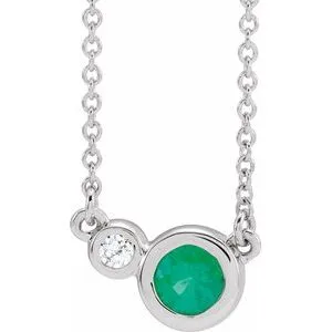 14K White Emerald & .02 CTW Diamond 16" Necklace