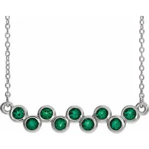 14K White Emerald Bezel-Set Bar 16-18" Necklace
