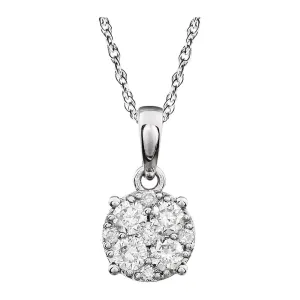 14k White Gold 1/3 CTW Diamond Cluster 18" Necklace