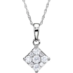 14k White Gold 1/3 CTW Diamond Cluster Necklace