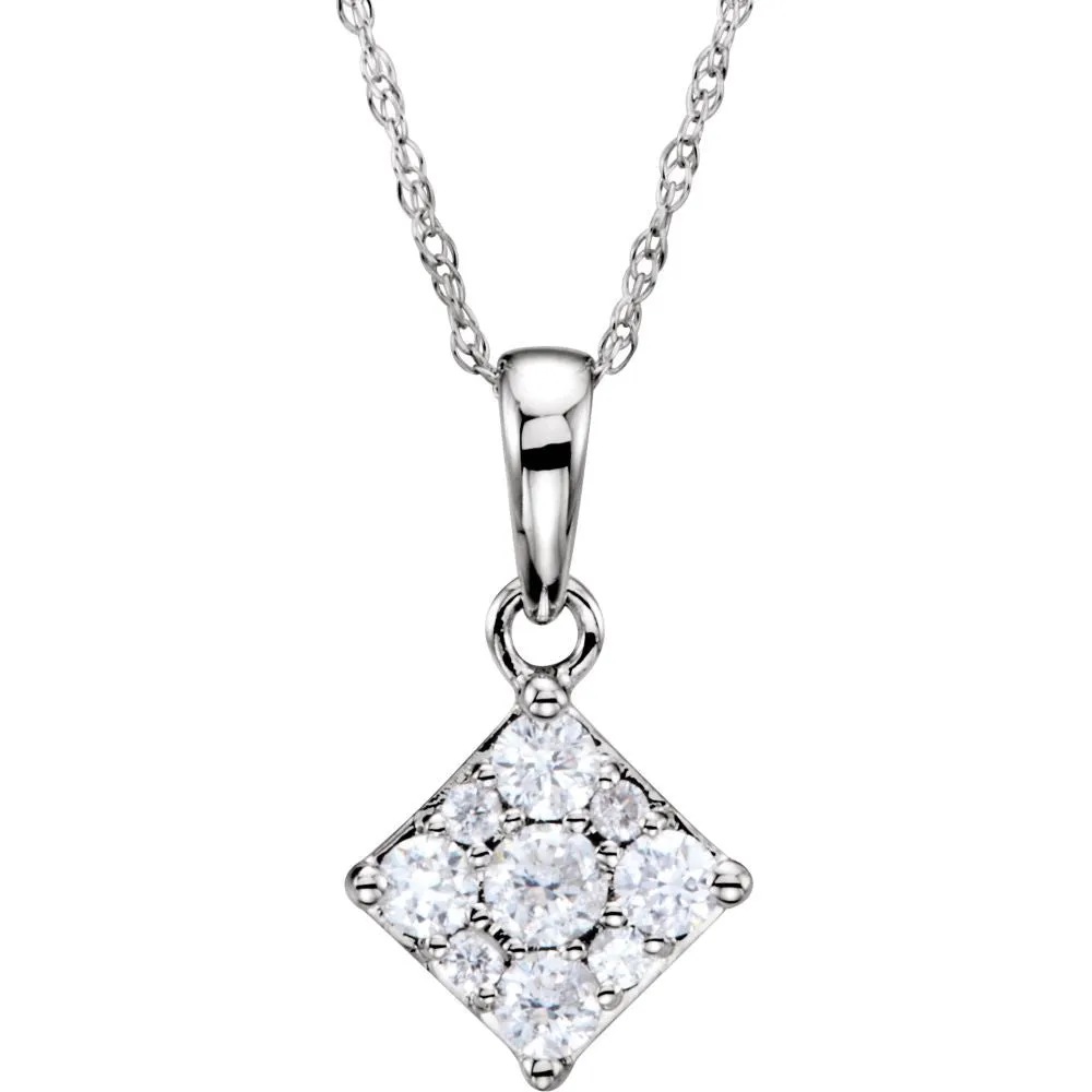 14k White Gold 1/3 CTW Diamond Cluster Necklace