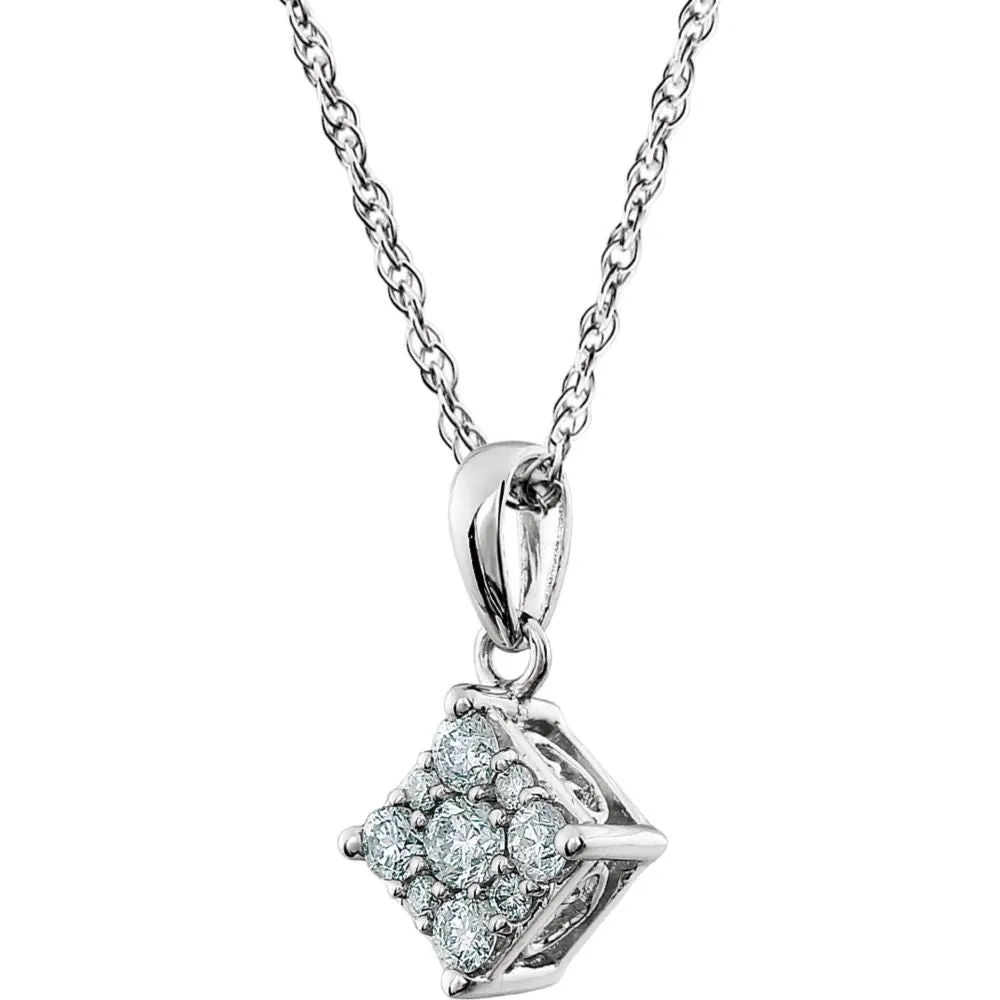 14k White Gold 1/3 CTW Diamond Cluster Necklace