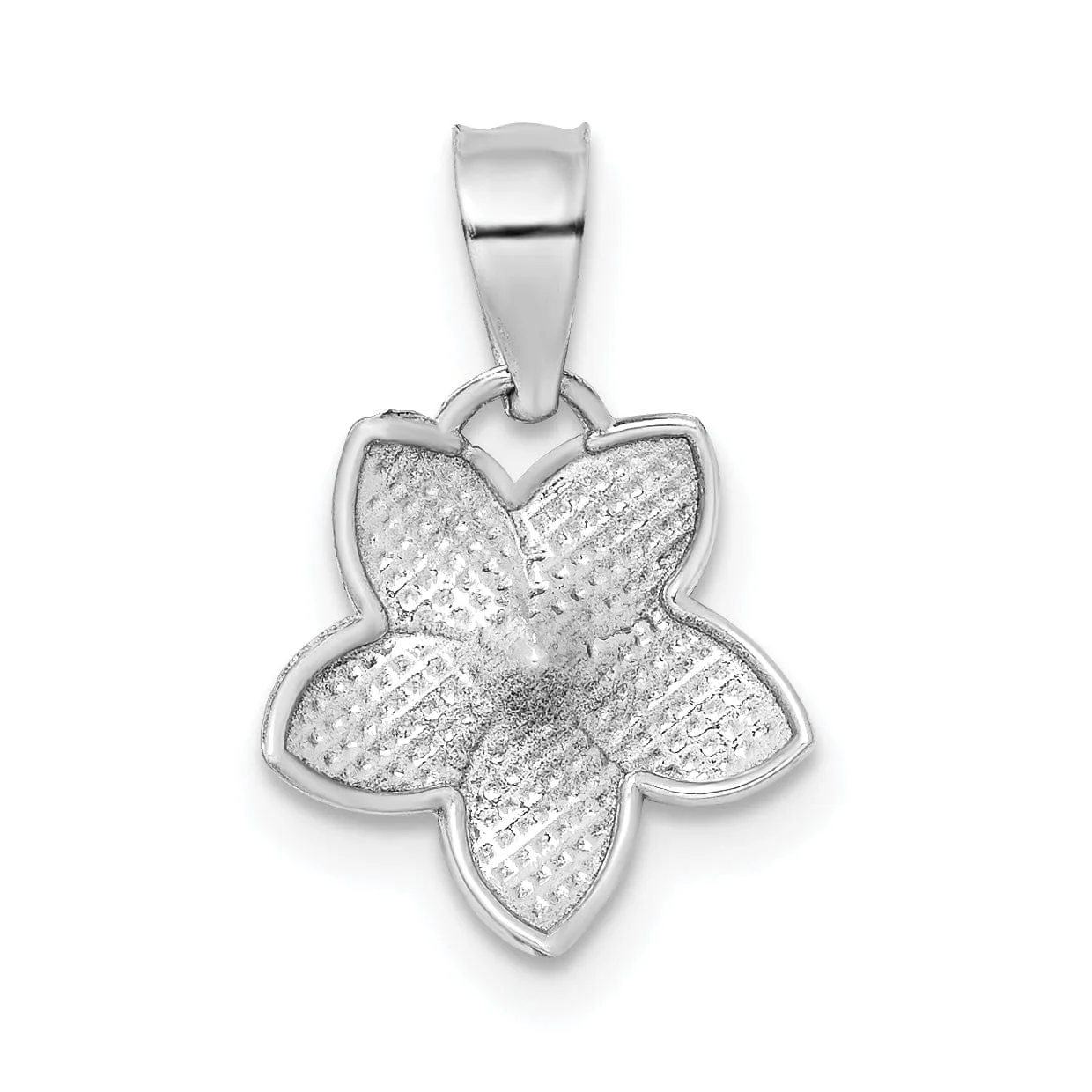 14K White Gold Casted Textured Polished Finish Mini Plumeria Charm Pendant