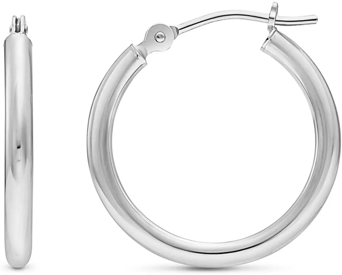 14k White Gold Classic Round Hoop Earrings