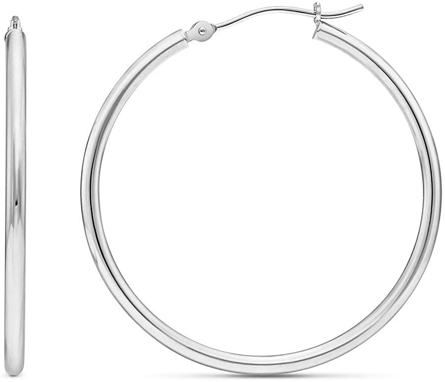 14k White Gold Classic Round Hoop Earrings