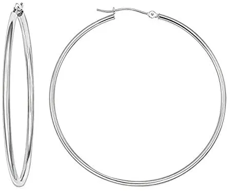 14k White Gold Classic Round Hoop Earrings