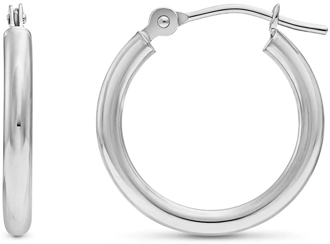 14k White Gold Classic Round Hoop Earrings