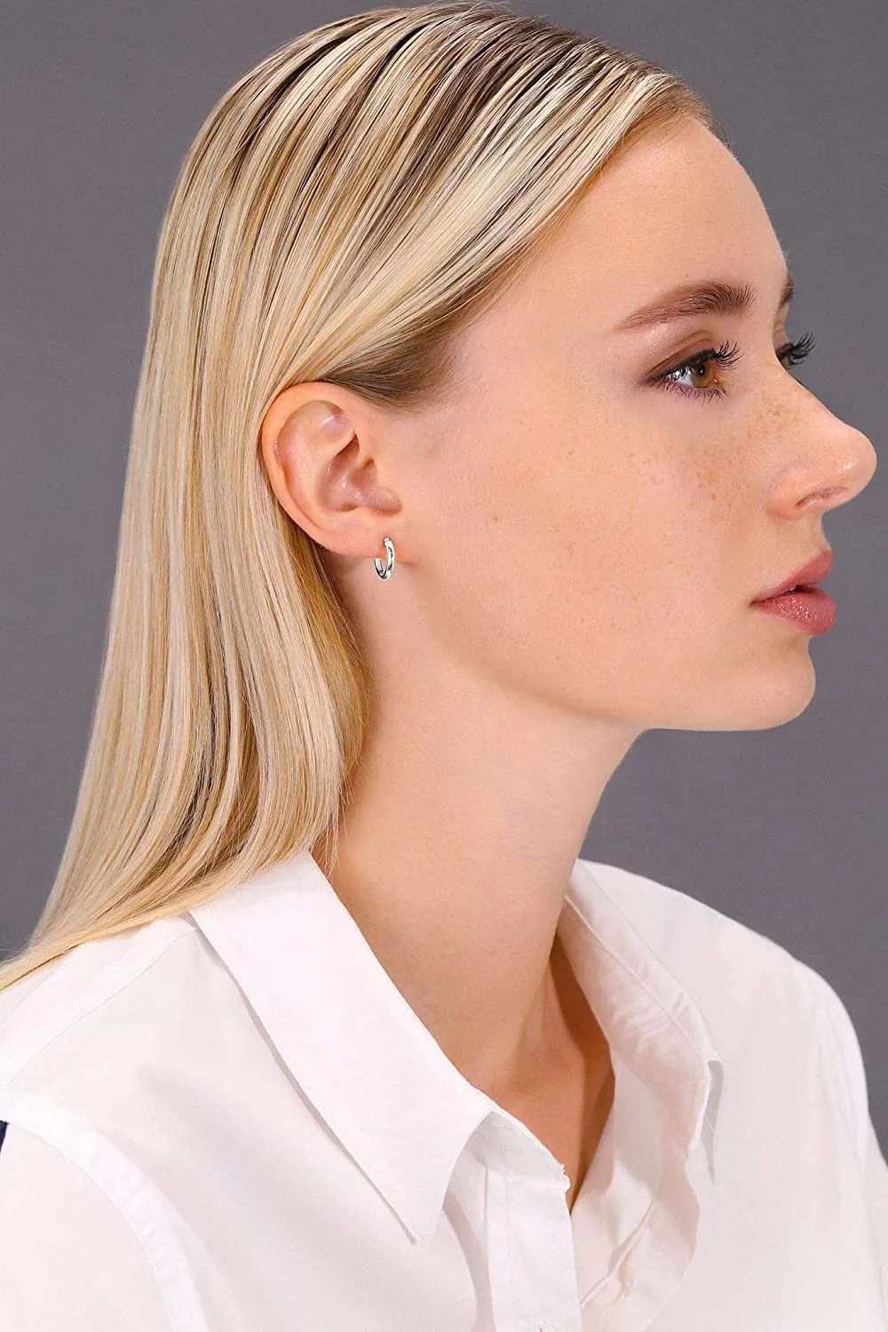 14k White Gold Classic Round Hoop Earrings