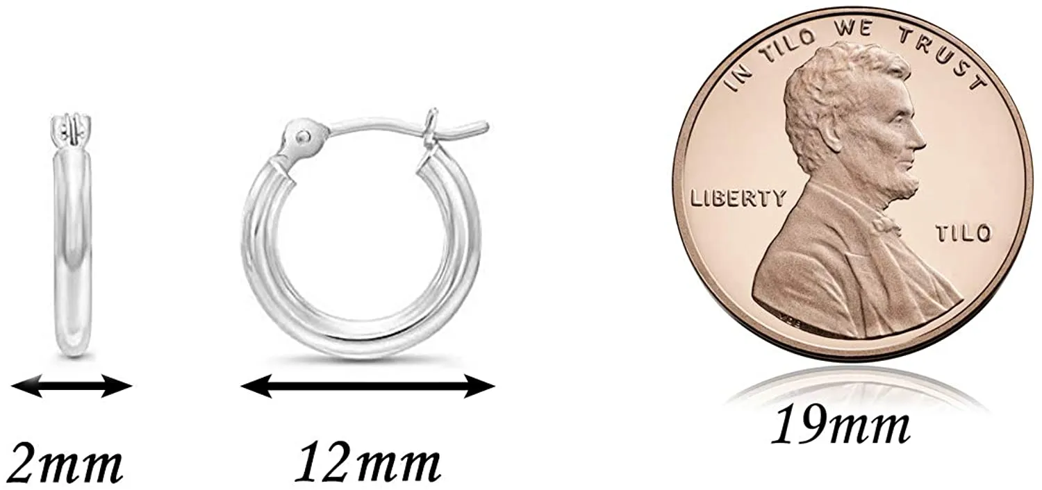14k White Gold Classic Round Hoop Earrings