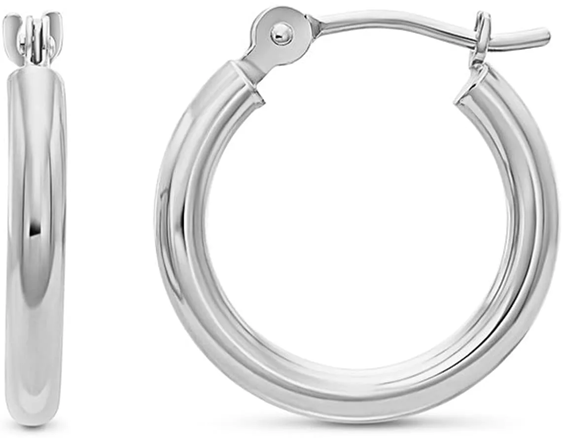 14k White Gold Classic Round Hoop Earrings
