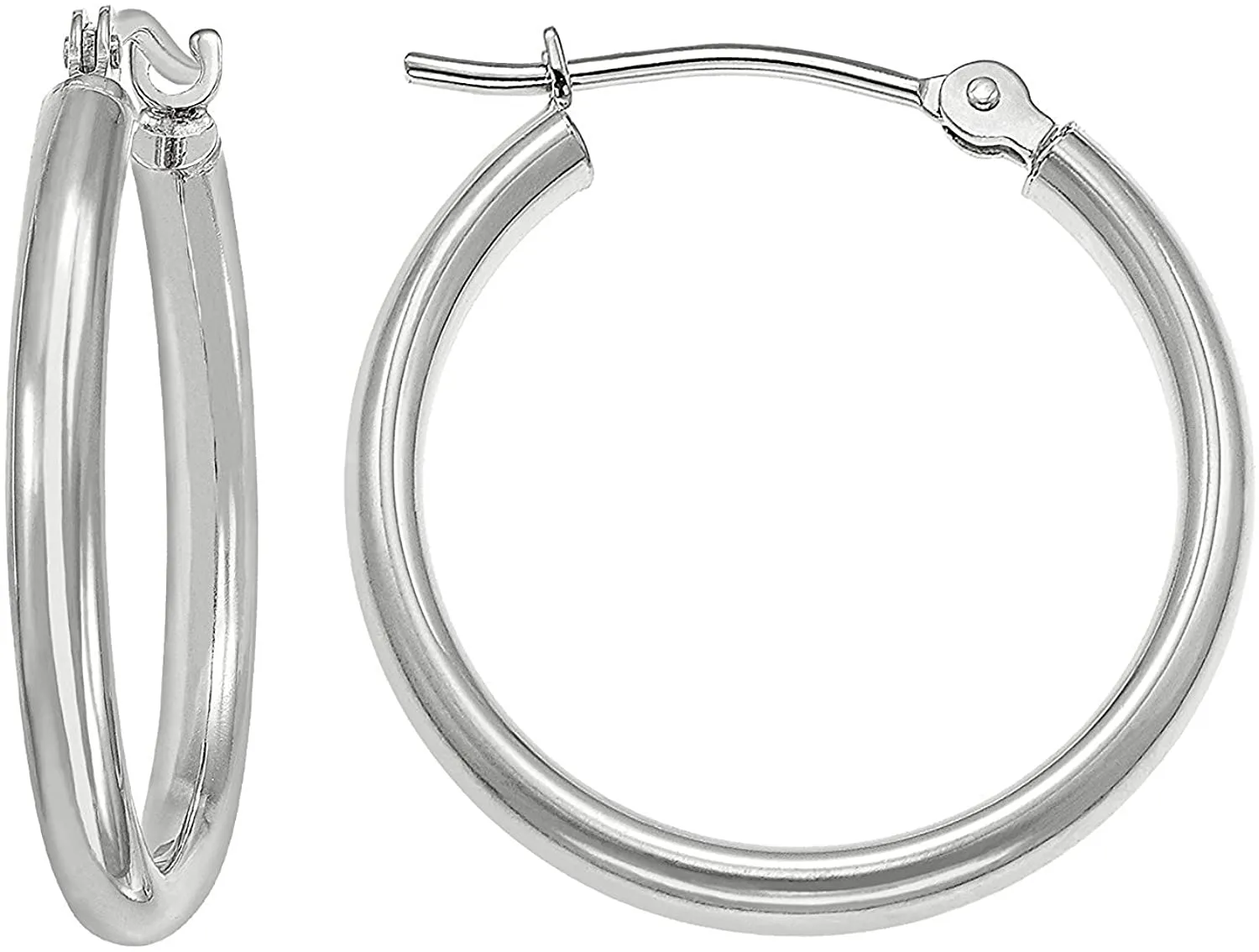 14k White Gold Classic Round Hoop Earrings