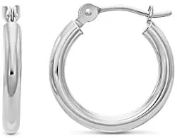 14k White Gold Classic Round Hoop Earrings