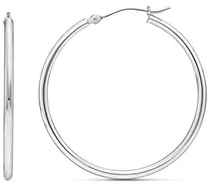 14k White Gold Classic Round Hoop Earrings