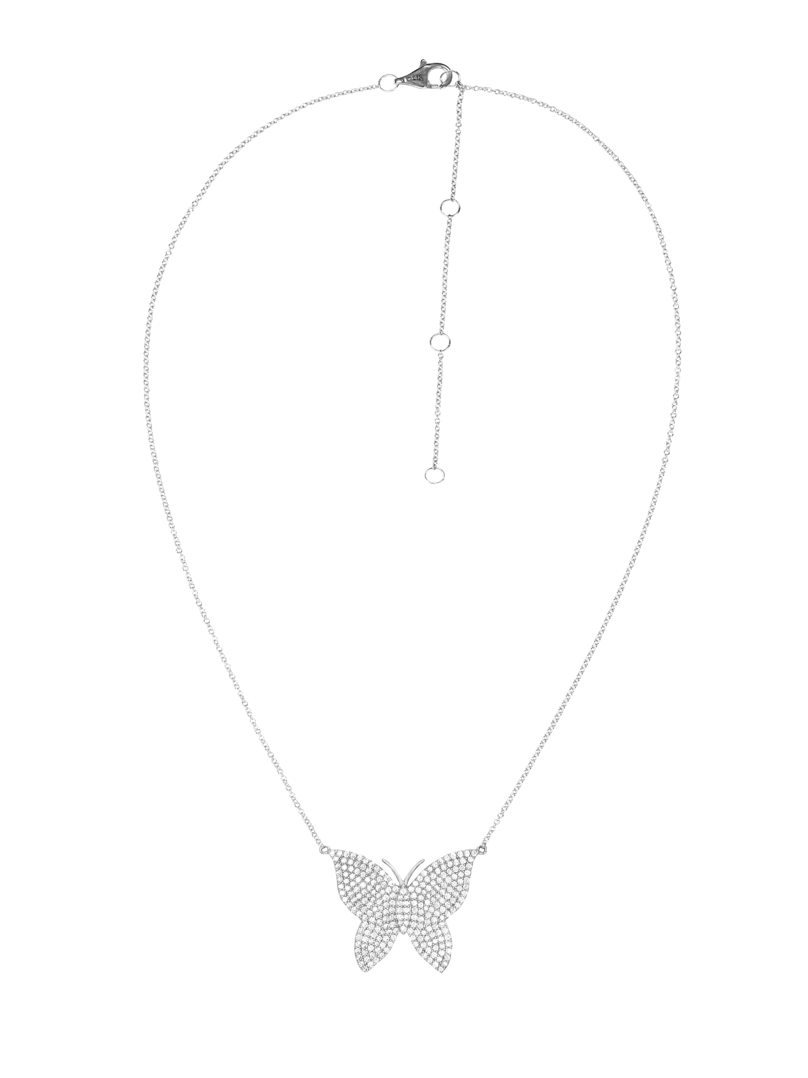 14k White Gold Diamond Butterfly Necklace