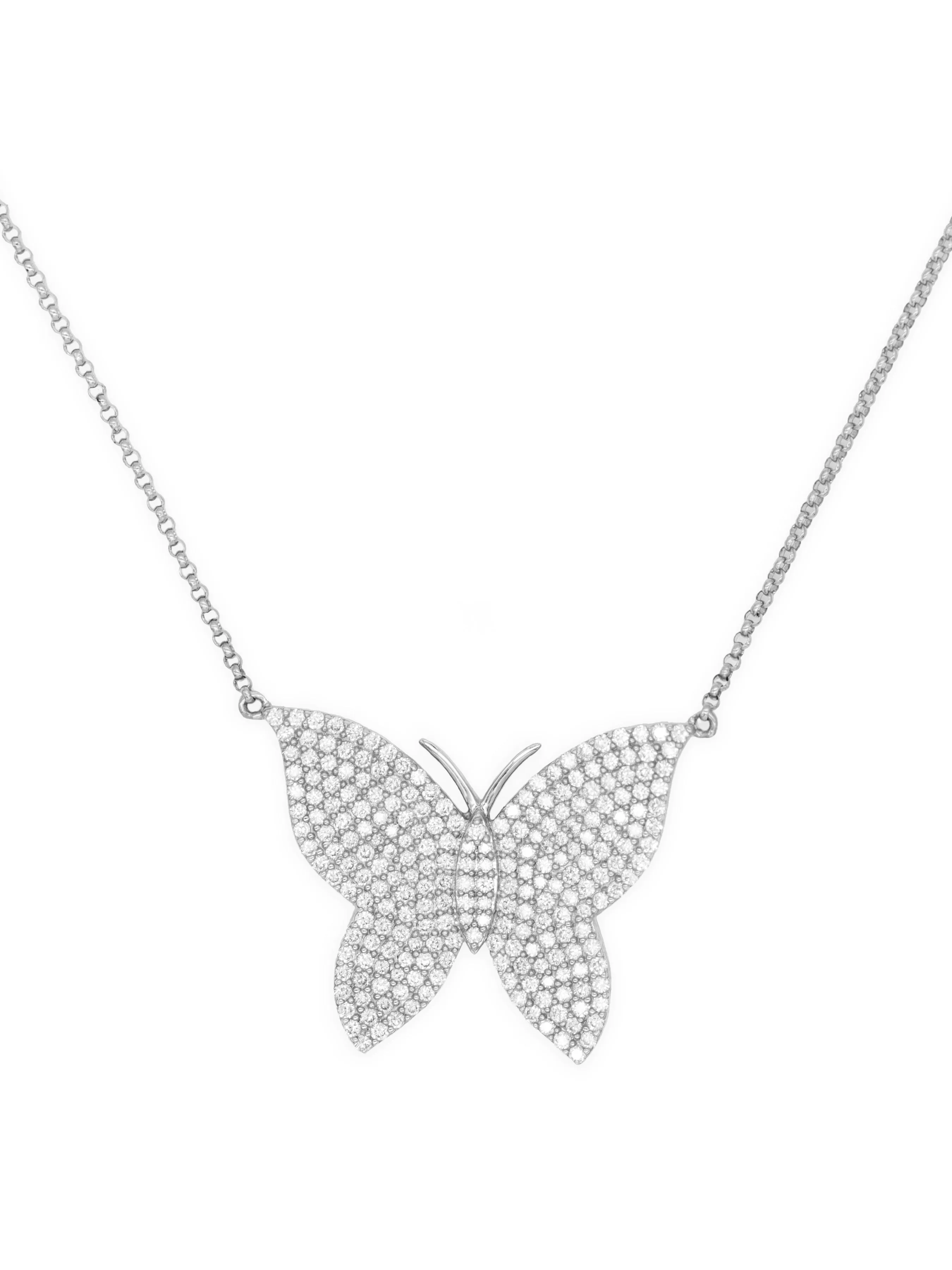 14k White Gold Diamond Butterfly Necklace