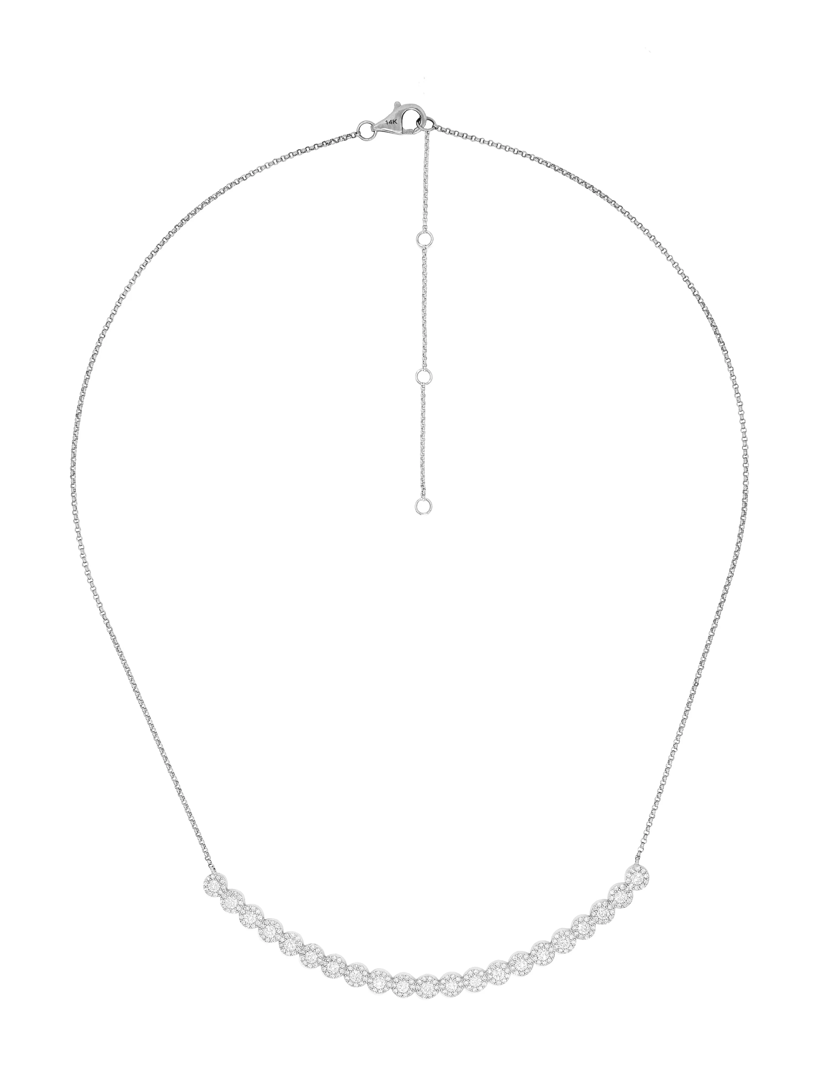 14k White Gold Diamond Curved Halo Bar Necklace