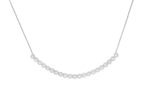 14k White Gold Diamond Curved Halo Bar Necklace