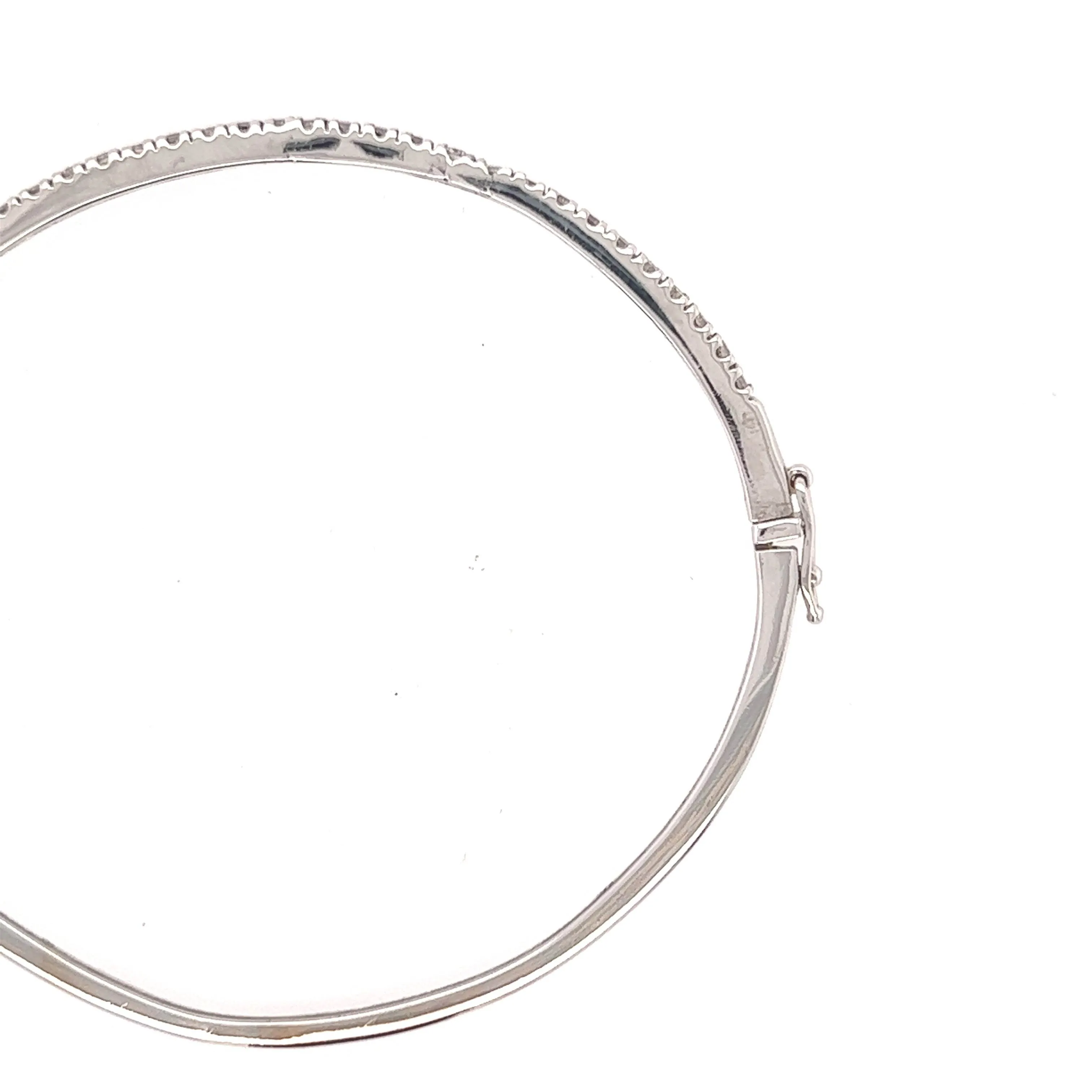 14K White Gold Diamond Thin Half Eternity Oval Bangle