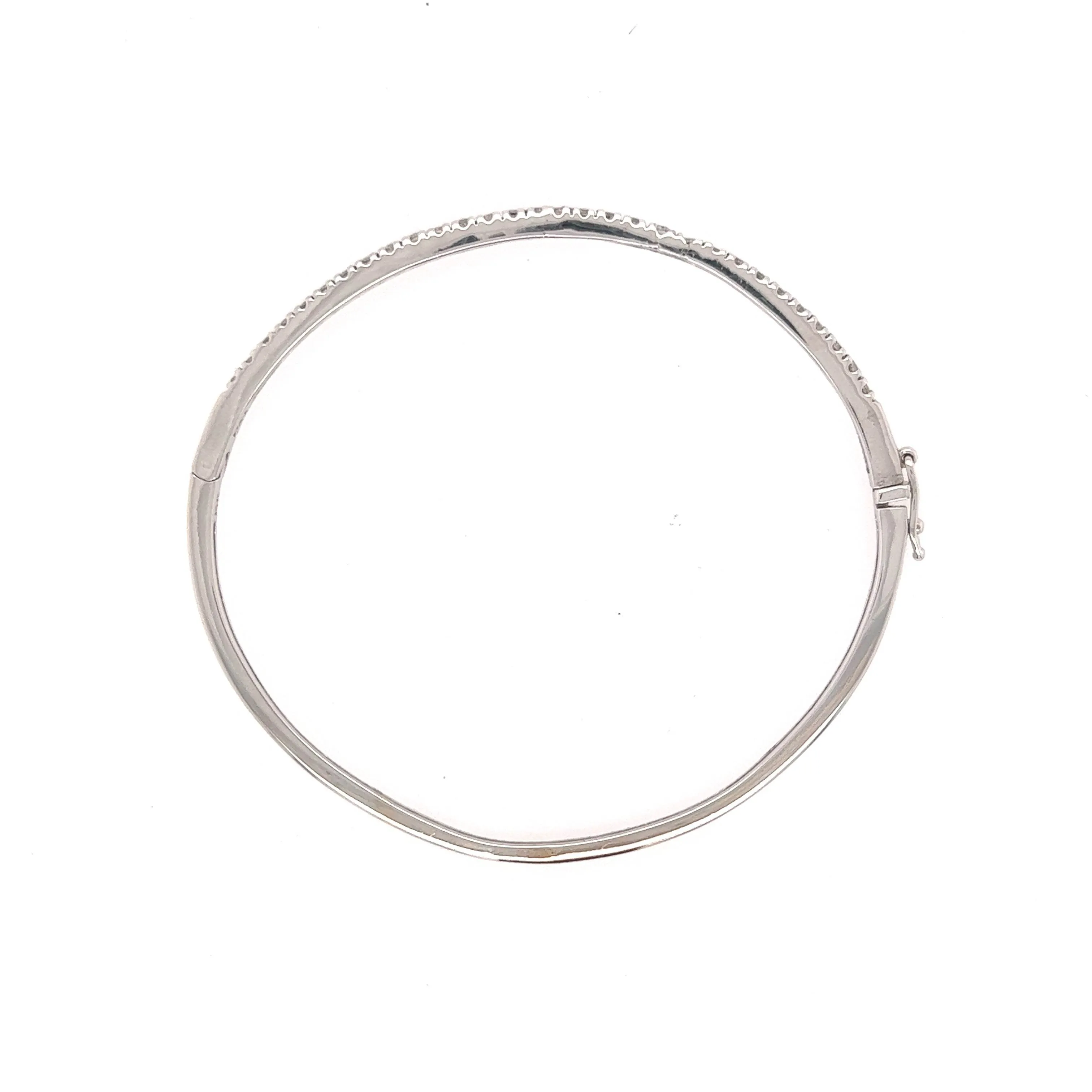 14K White Gold Diamond Thin Half Eternity Oval Bangle