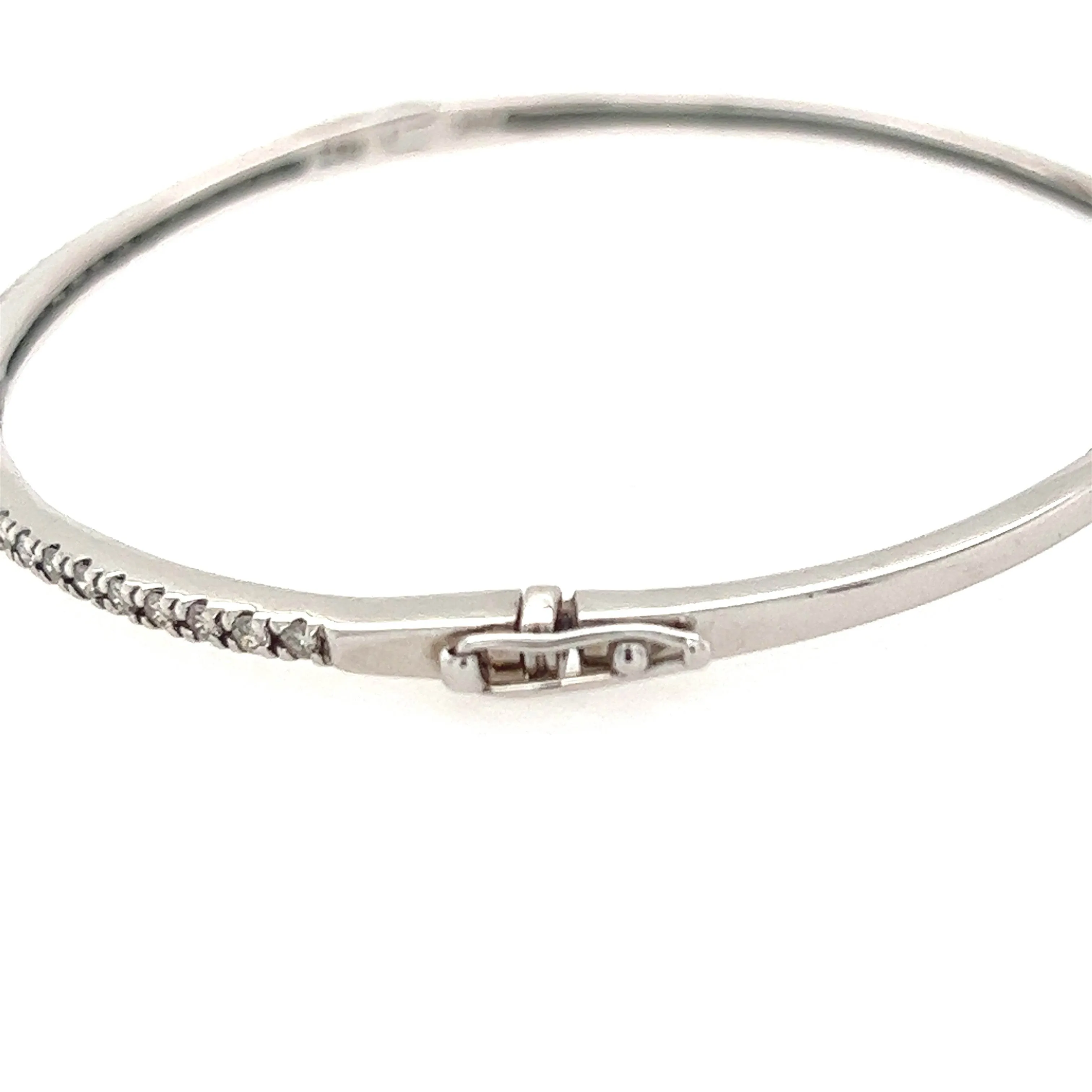 14K White Gold Diamond Thin Half Eternity Oval Bangle