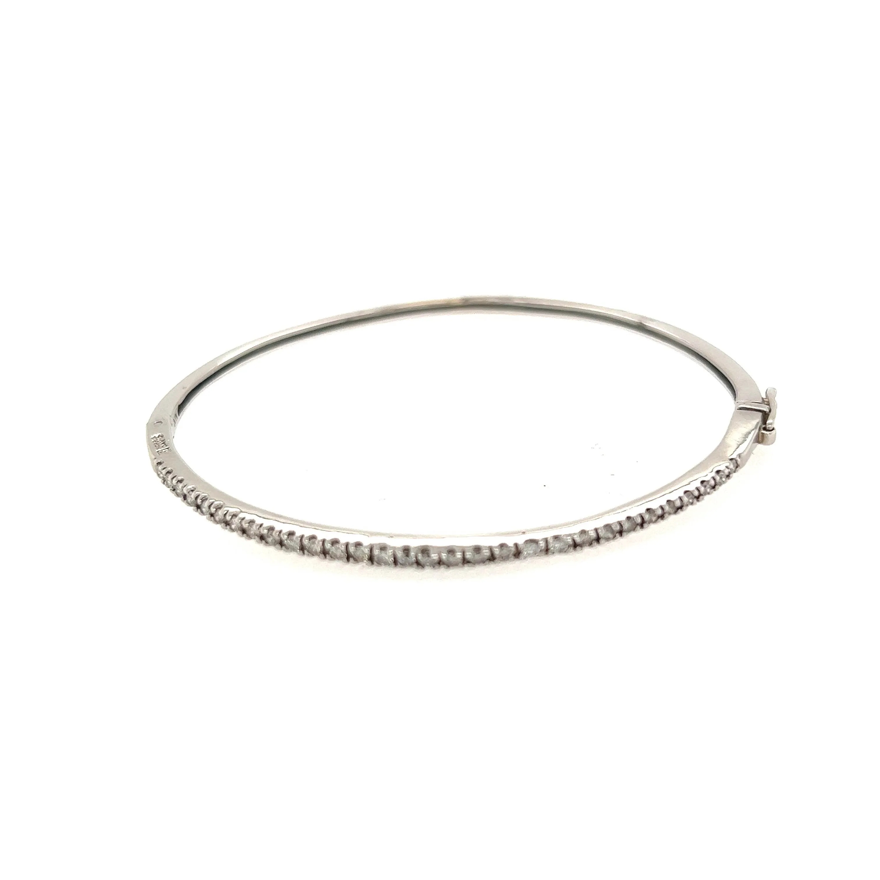 14K White Gold Diamond Thin Half Eternity Oval Bangle