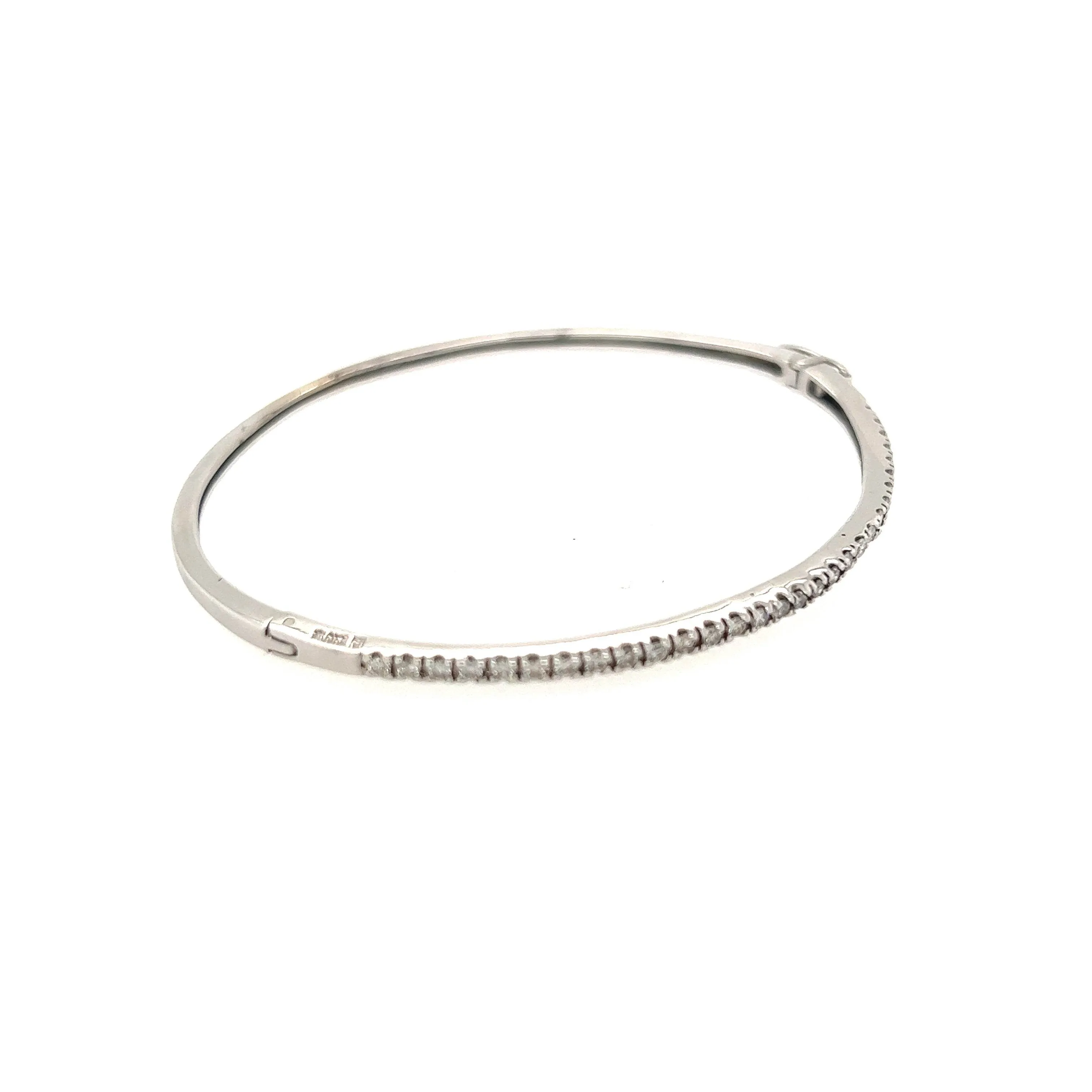 14K White Gold Diamond Thin Half Eternity Oval Bangle