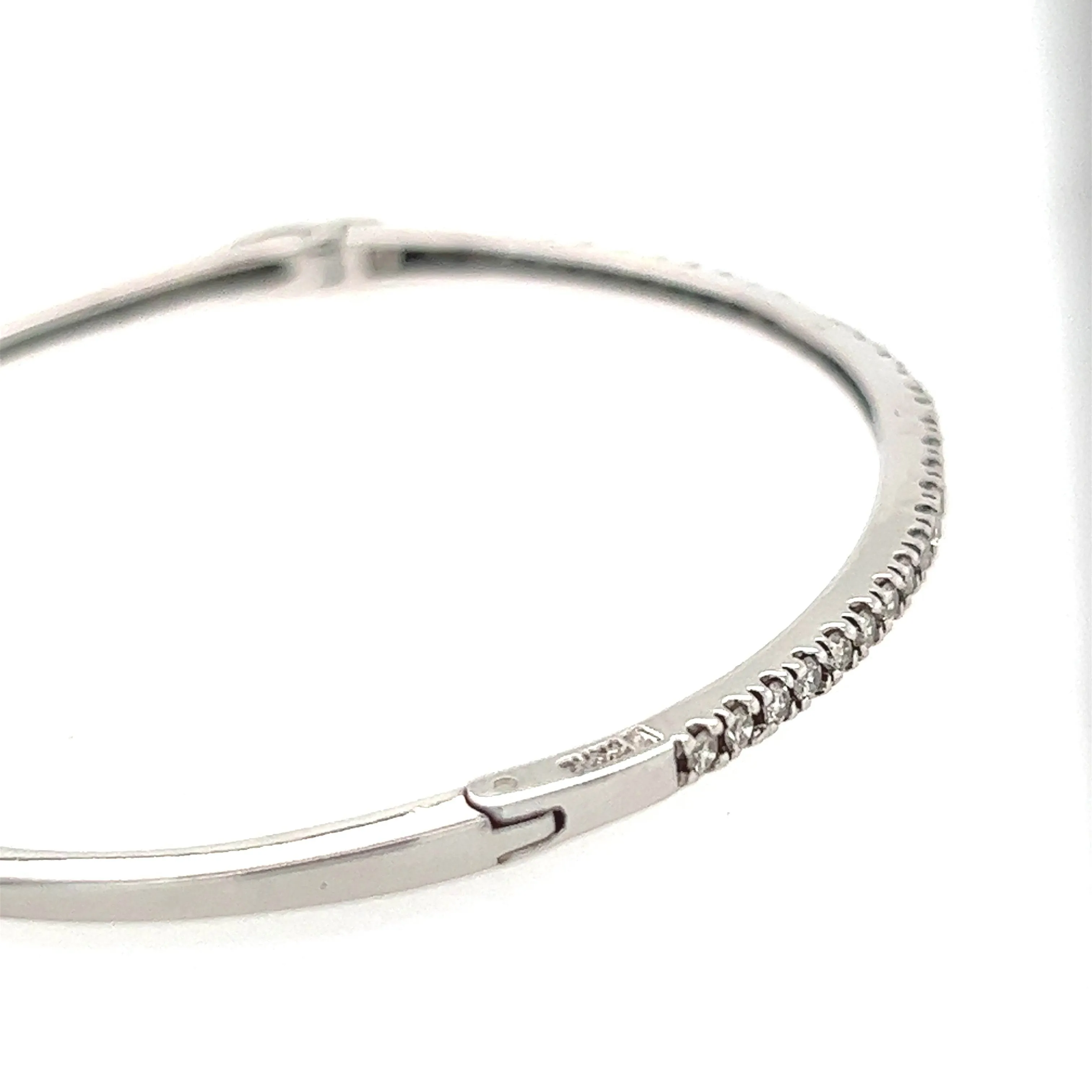 14K White Gold Diamond Thin Half Eternity Oval Bangle