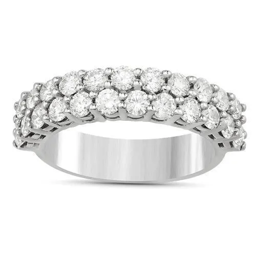 14k White Gold Diamond Two Row Wedding Band in 2.50 Ctw