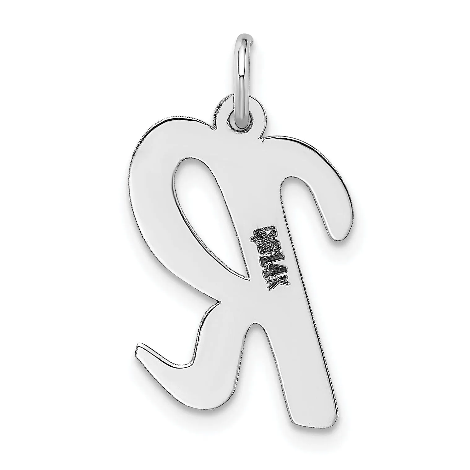 14K White Gold Large Size Fancy Script Design Letter R Initial Pendant