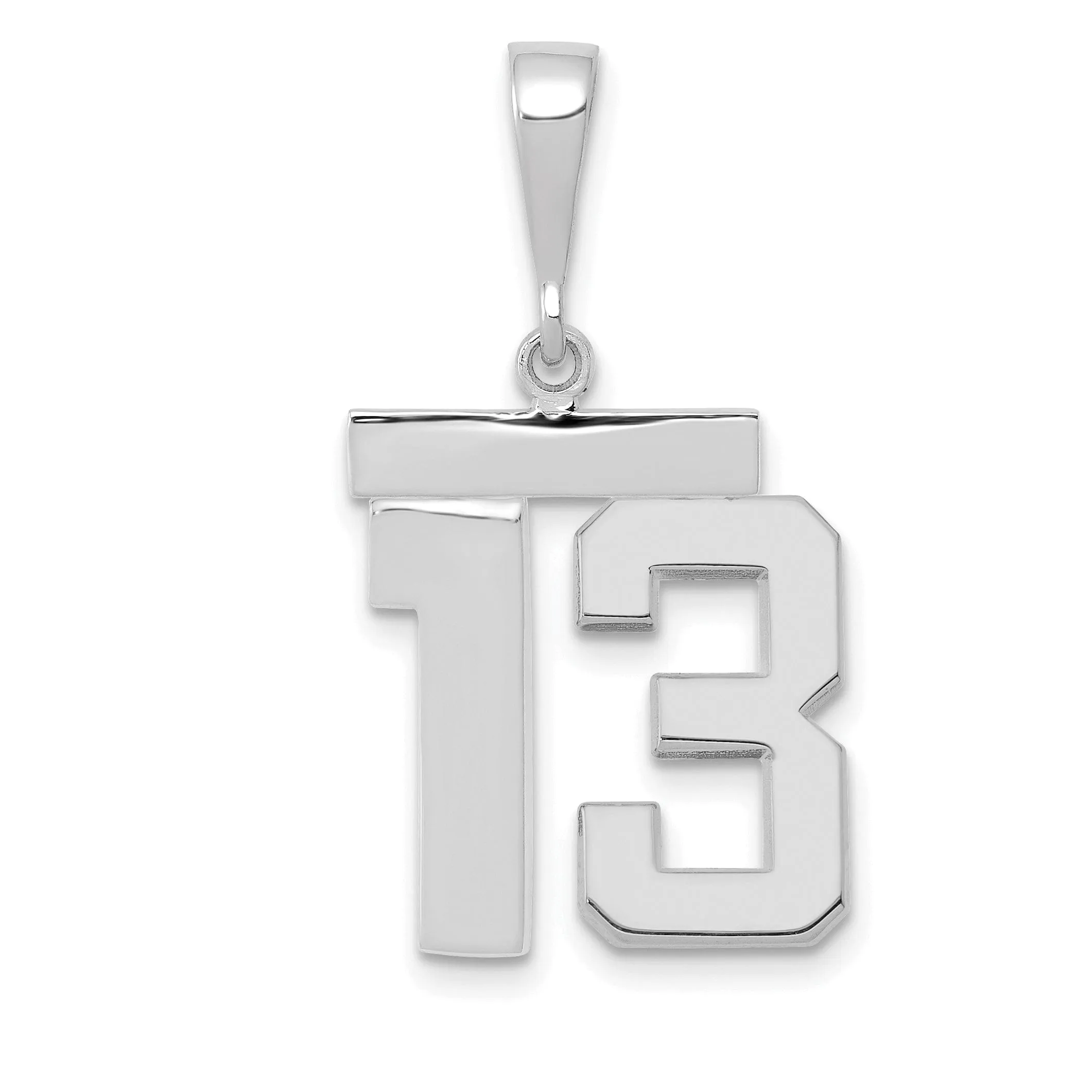14k White Gold Polished Finish Medium Size Number 13 Charm Pendant