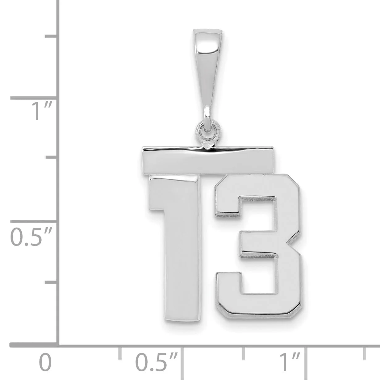 14k White Gold Polished Finish Medium Size Number 13 Charm Pendant
