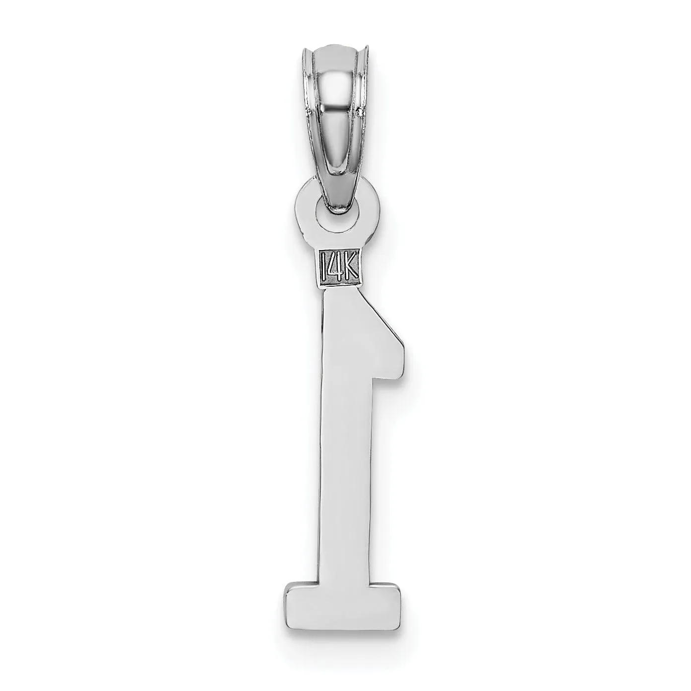 14K White Gold Polished Finished Block Design Number 1 Charm Pendant