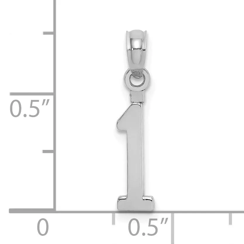 14K White Gold Polished Finished Block Design Number 1 Charm Pendant