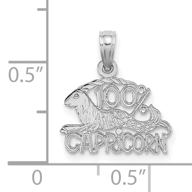 14K White Gold Polished Textured Finish 100% Zodiac CAPRICORN Charm Pendant