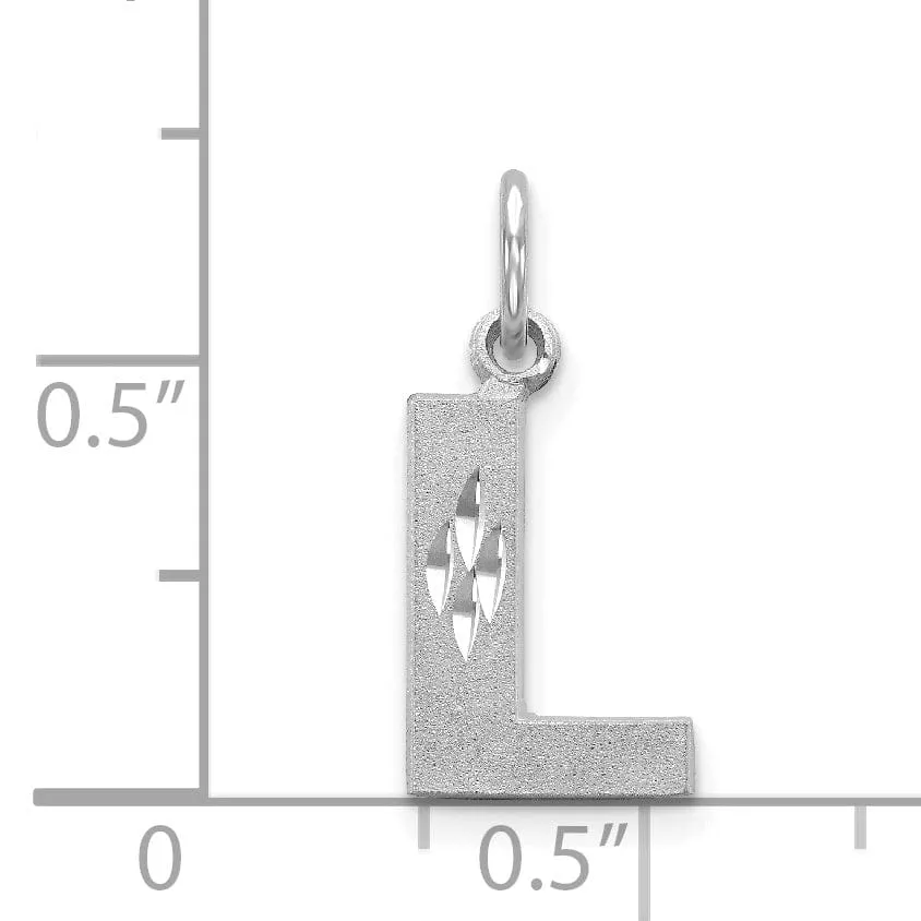 14k White Gold Satin Diamond Cut Finish Letter L Initial Pendant