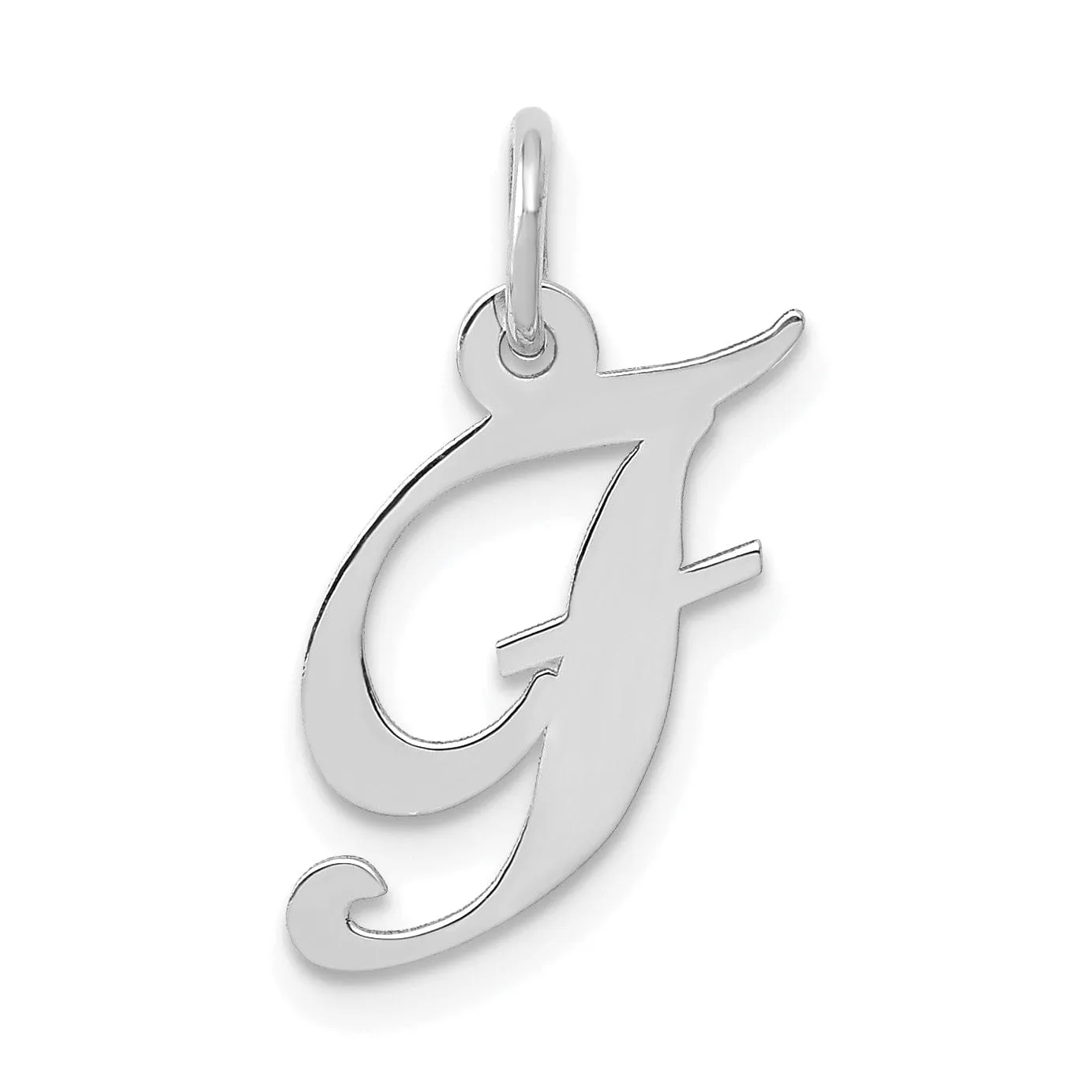14K White Gold Small Size Fancy Script Letter F Initial Pendant