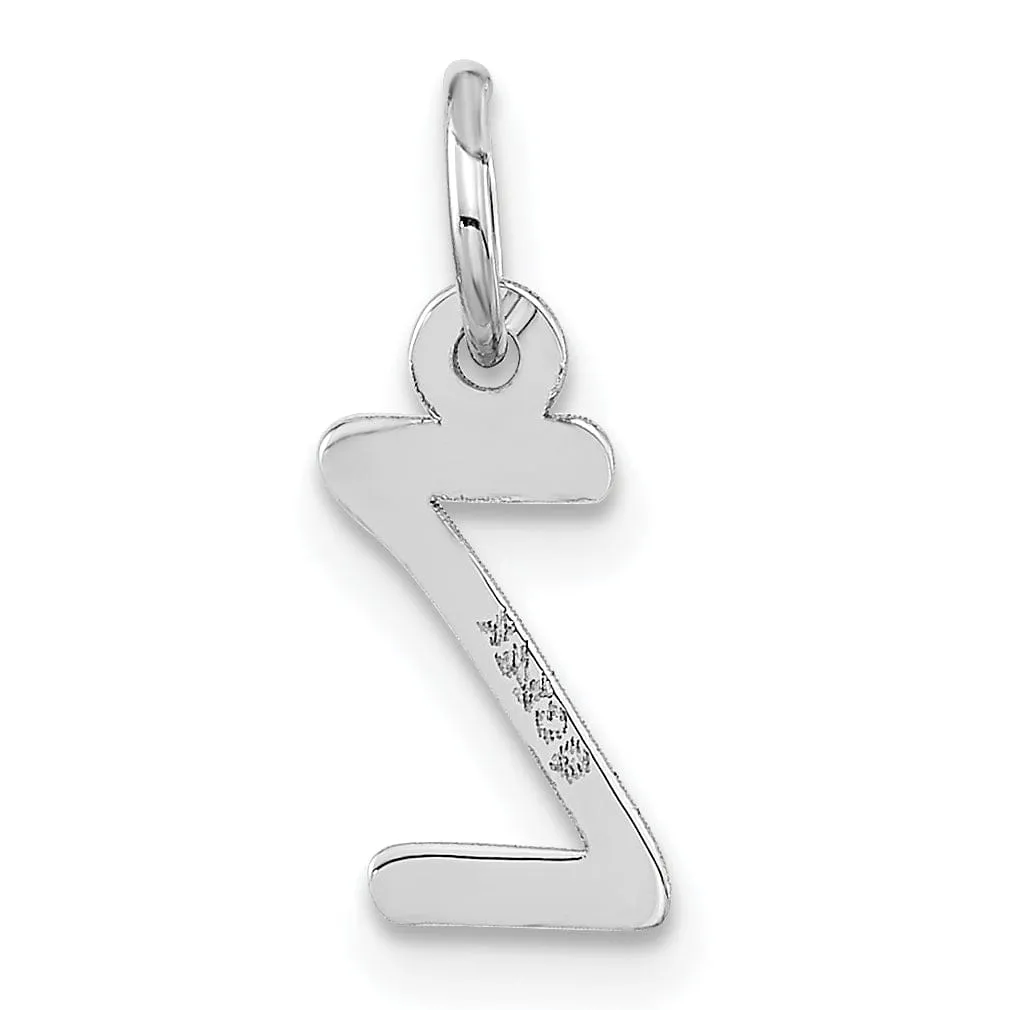 14k White Gold Small Slanted Block Letter Z Initial Pendant
