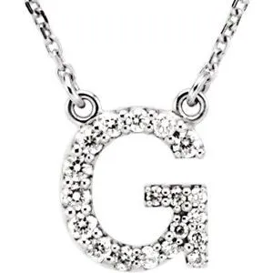 14K White Initial G 1/8 CTW Diamond 16" Necklace