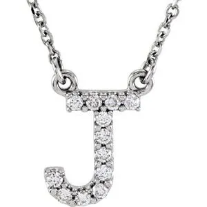 14K White Initial J 1/8 CTW Diamond 16" Necklace