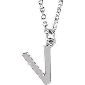 14K White Initial V Dangle 16" Necklace