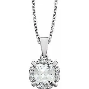 14K White Lab-Created White Sapphire & .05 CTW Diamond 18" Necklace