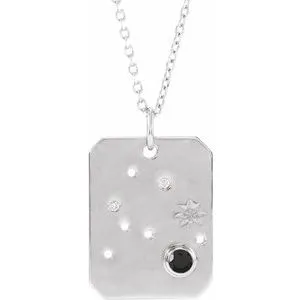 14K White Natural Black Spinel & .01 Natural Diamond Aquarius Constellation 16-18" Necklace