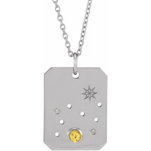 14K White Natural Citrine & .01 Natural Diamond Leo Constellation 16-18" Necklace