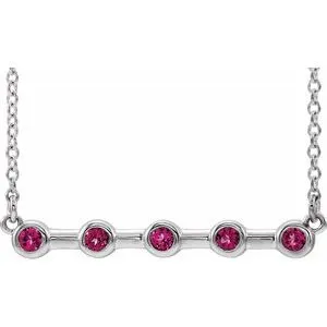 14K White Pink Tourmaline Bezel-Set Bar 16" Necklace