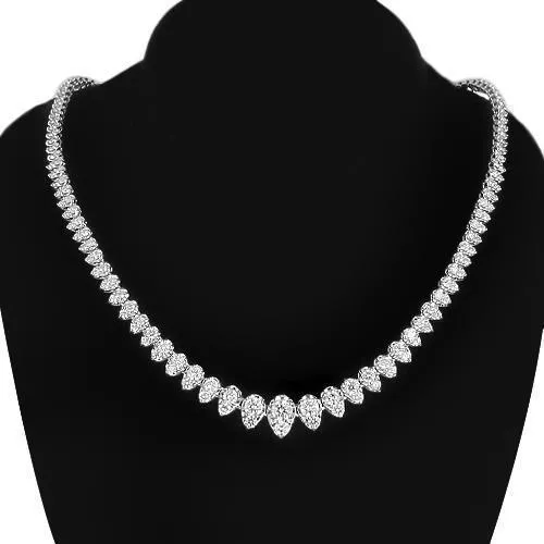 14K White Solid Gold Womens Diamond Necklace  4.00 Ctw