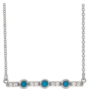 14K White Turquoise & 1/8 CTW Diamond Bar 16" Necklace